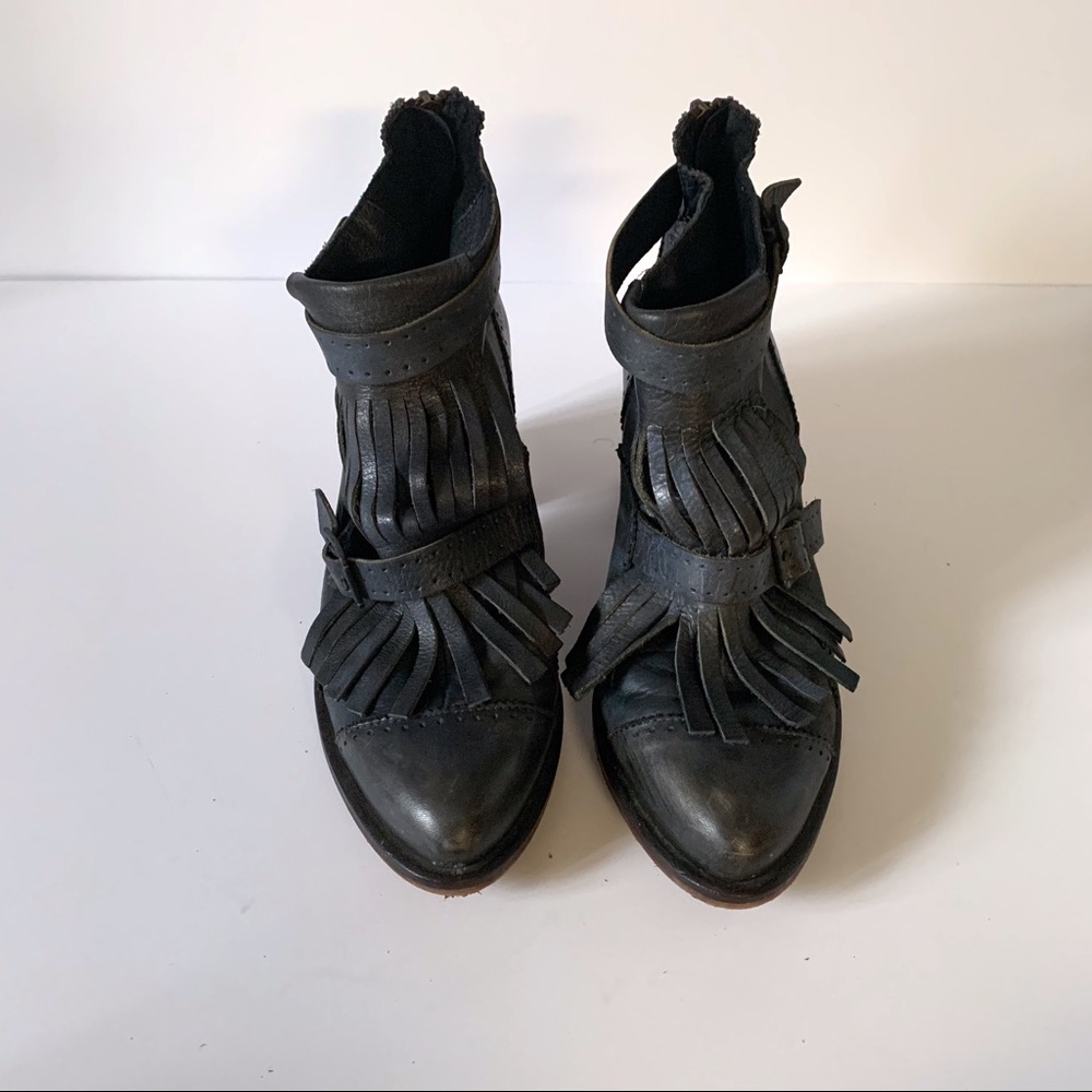 Free people leather fringe high heel booties